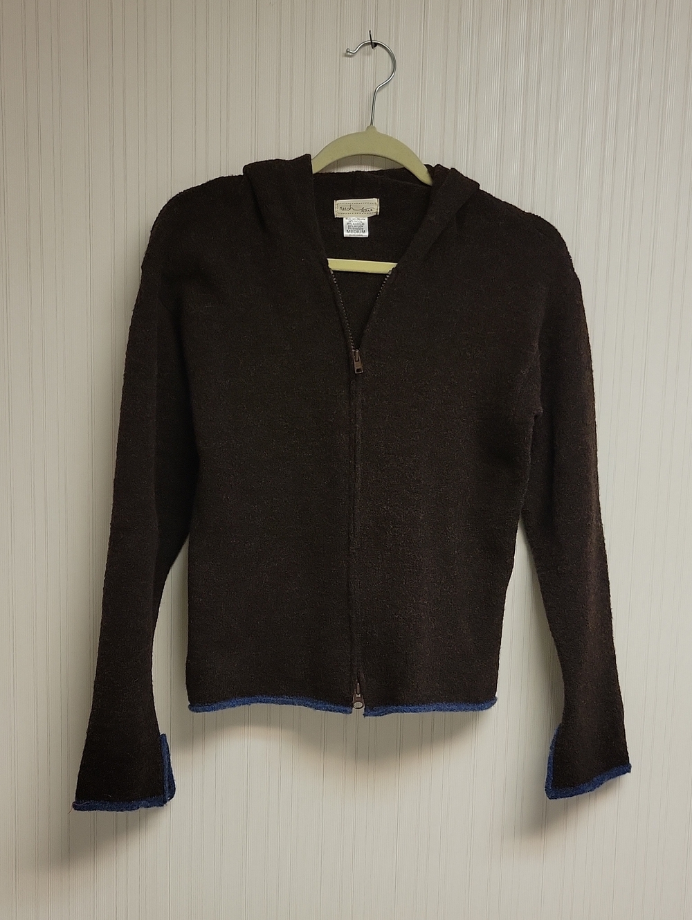 Neesh By Dar Brown Hooded Zip-Front Women's Sweater Wool Blend Medium Fall
